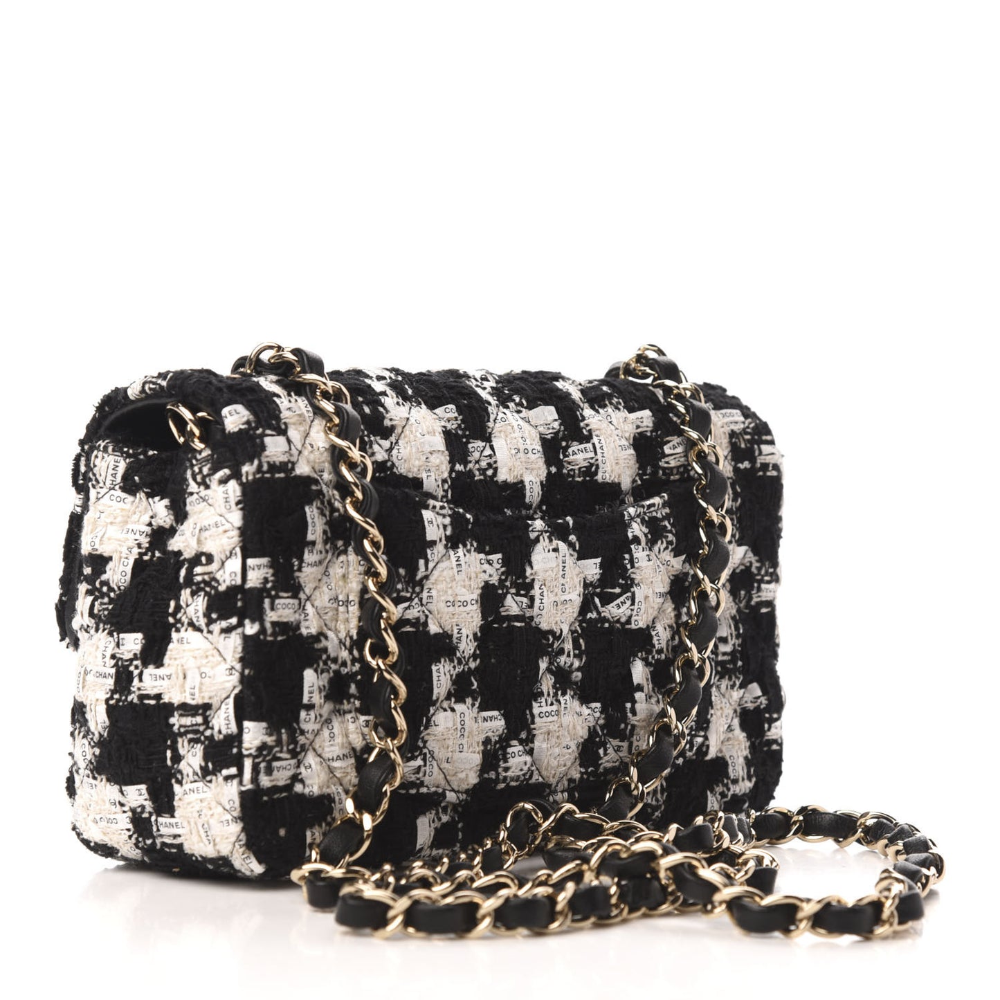 Tweed Quilted Mini Rectangular Flap Black Ecru White