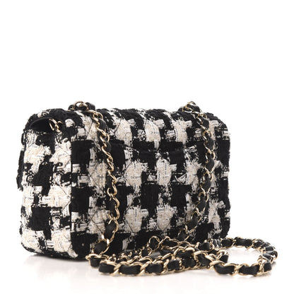 Chanel Tweed Quilted Mini Rectangular Flap Black Ecru White 3 of 9