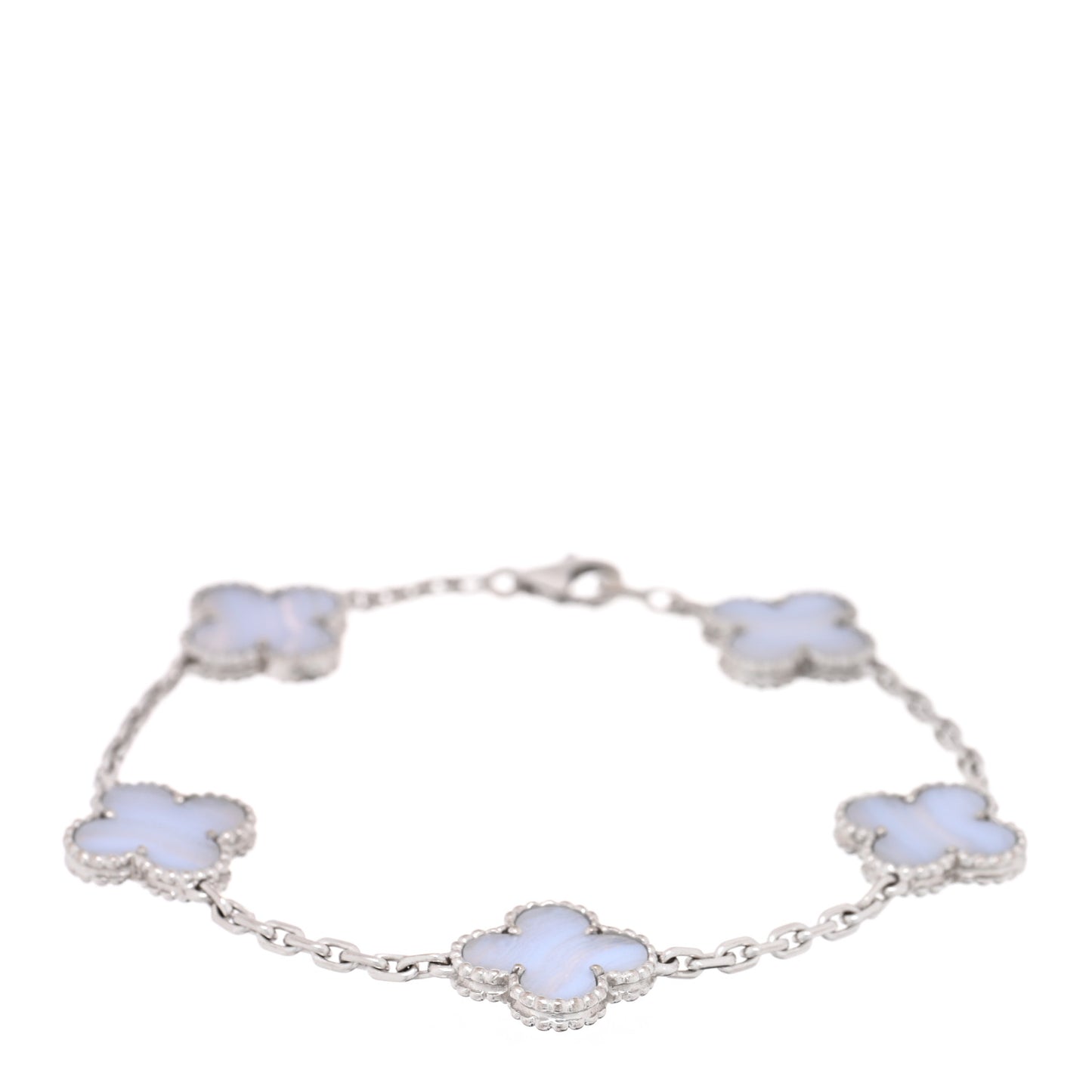18K White Gold Chalcedony 5 Motifs Vintage Alhambra Bracelet