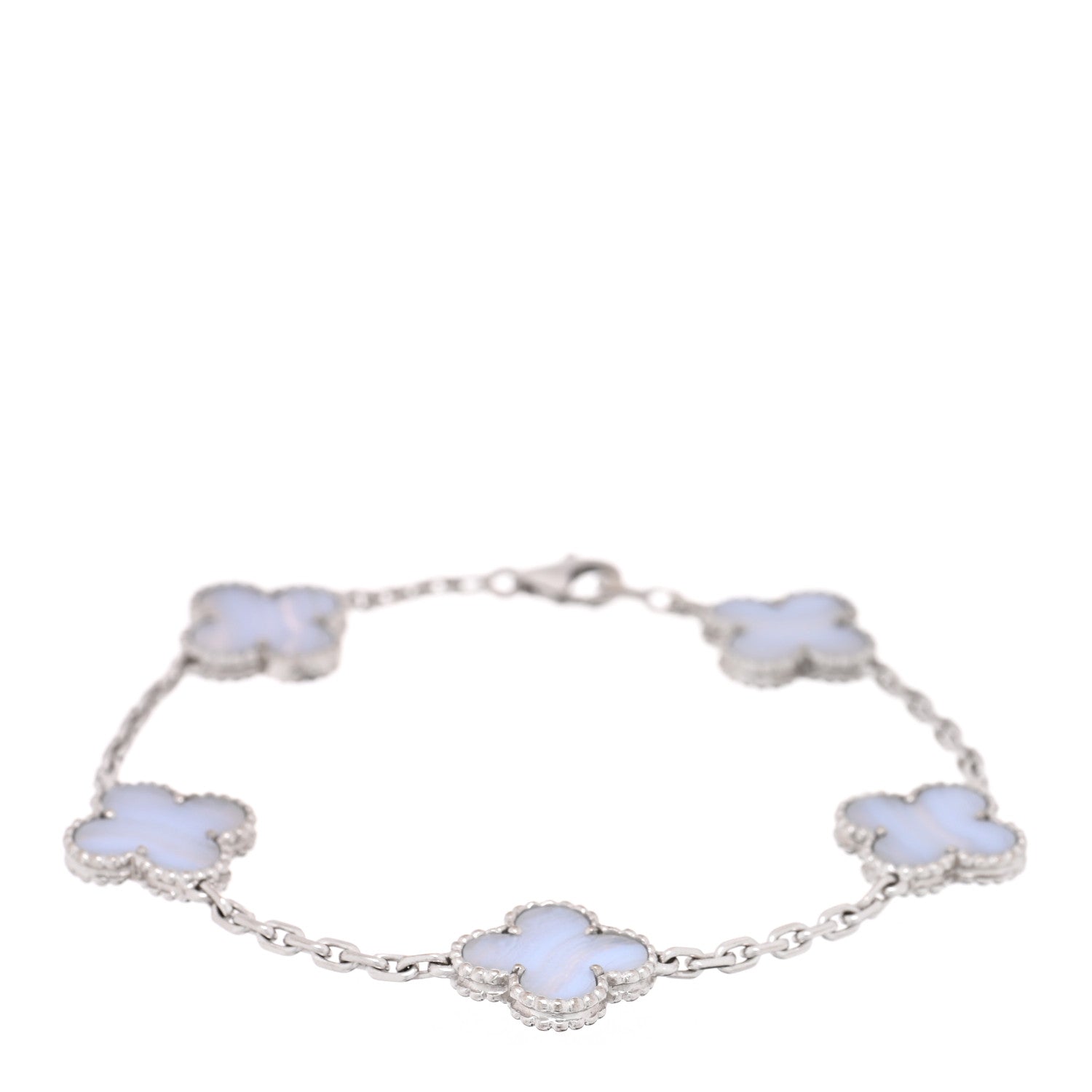 Van Cleef & Arpels 18K White Gold Chalcedony 5 Motifs Vintage Alhambra Bracelet 1 of 3