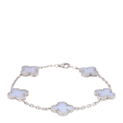 Van Cleef & Arpels 18K White Gold Chalcedony 5 Motifs Vintage Alhambra Bracelet 1 of 3