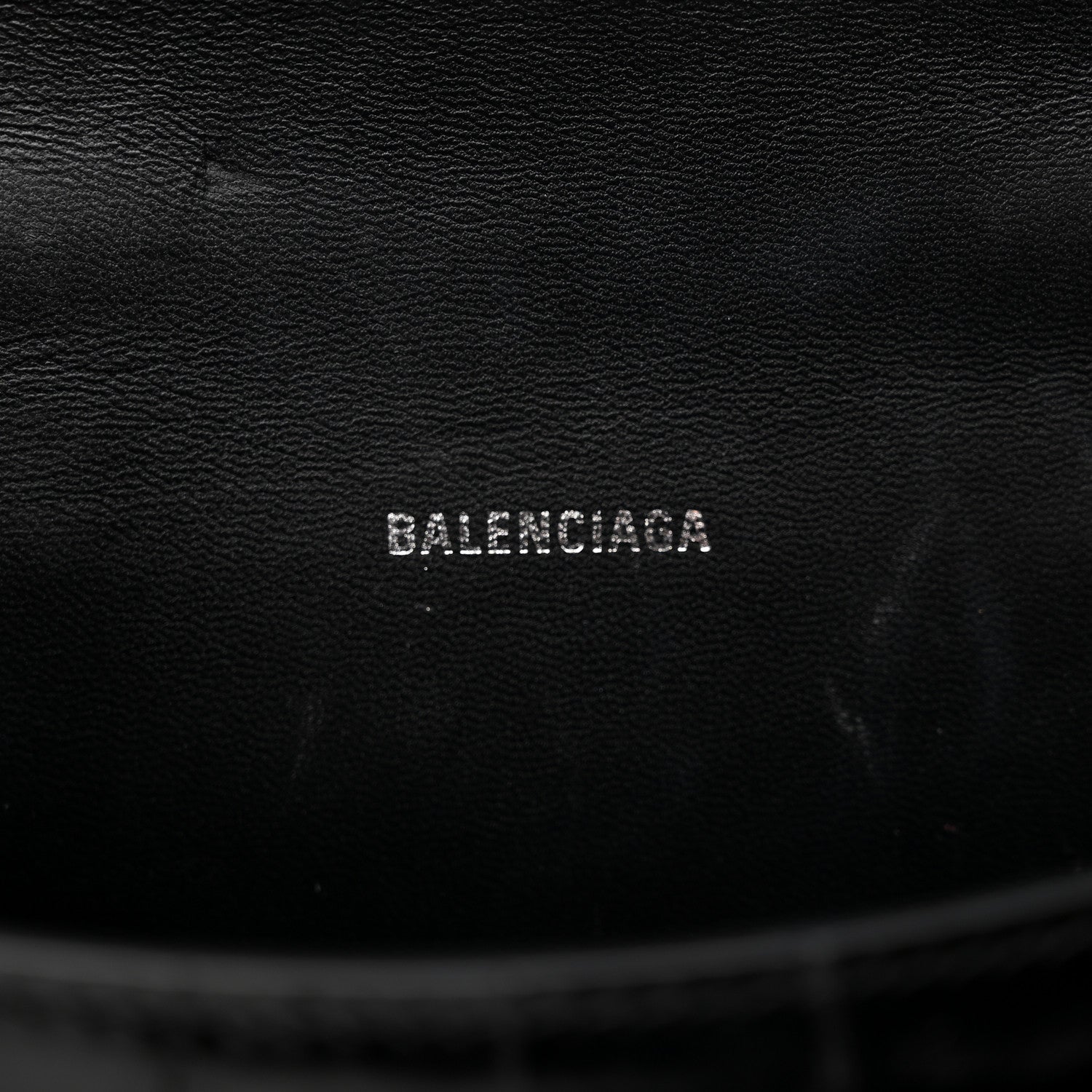Balenciaga Shiny Calfskin Monochrome Crocodile Embossed Hourglass Top Handle Bag XS Black 6 of 17