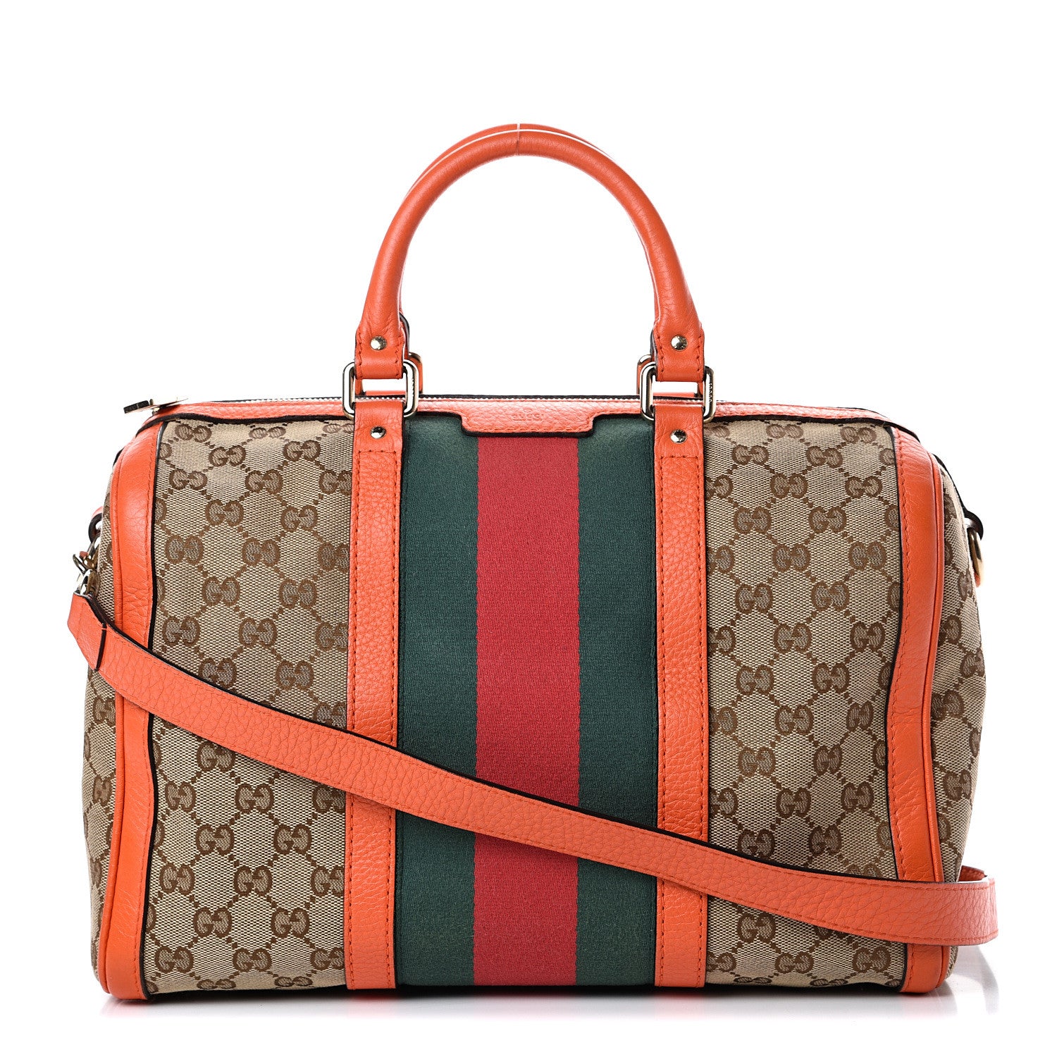 Gucci Monogram Vintage Web Medium Boston Orange 1 of 14
