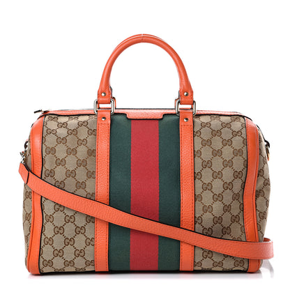Gucci Monogram Vintage Web Medium Boston Orange 1 of 14