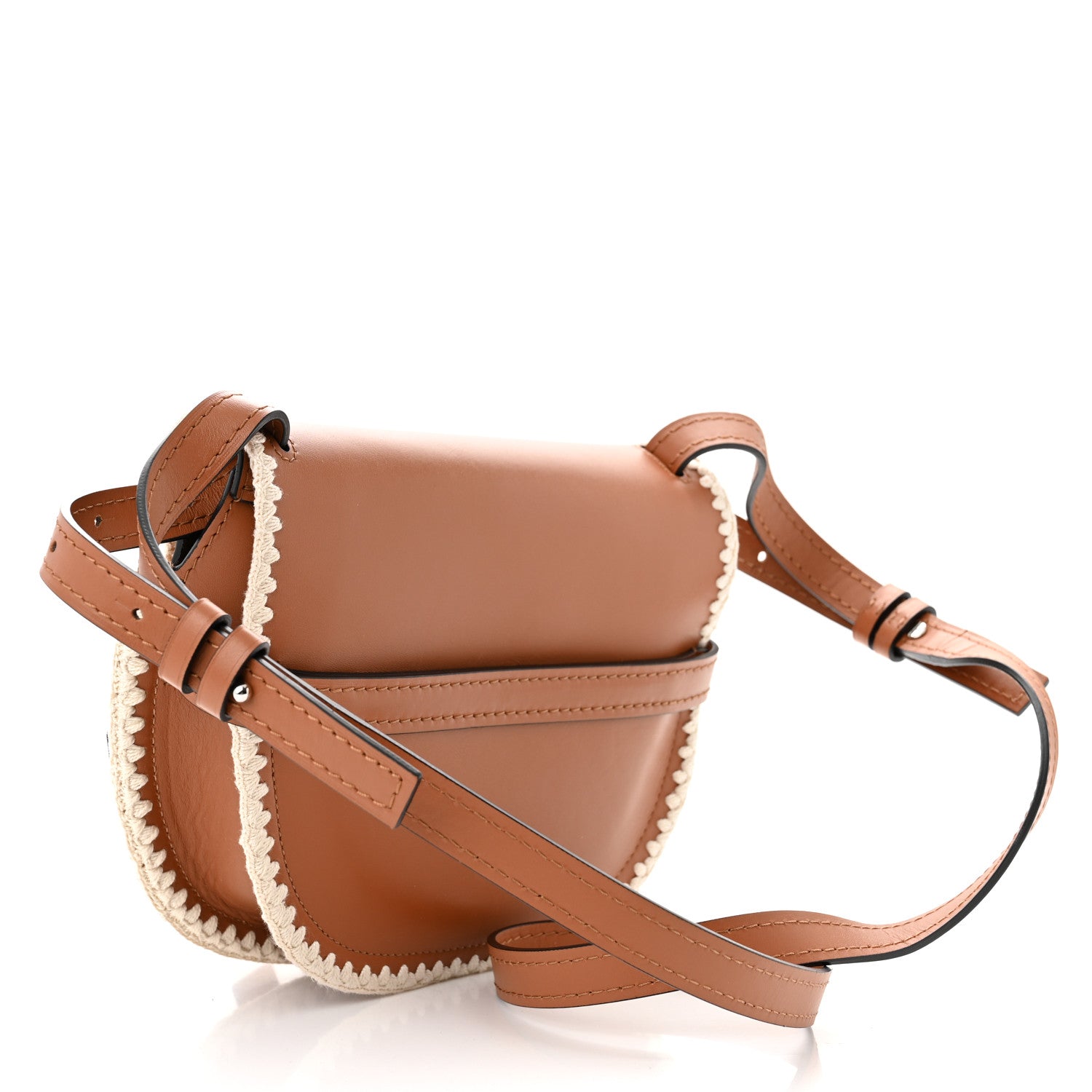Loewe Calfskin Crochet Trim Small Gate Crossbody Bag Tan 3 of 9