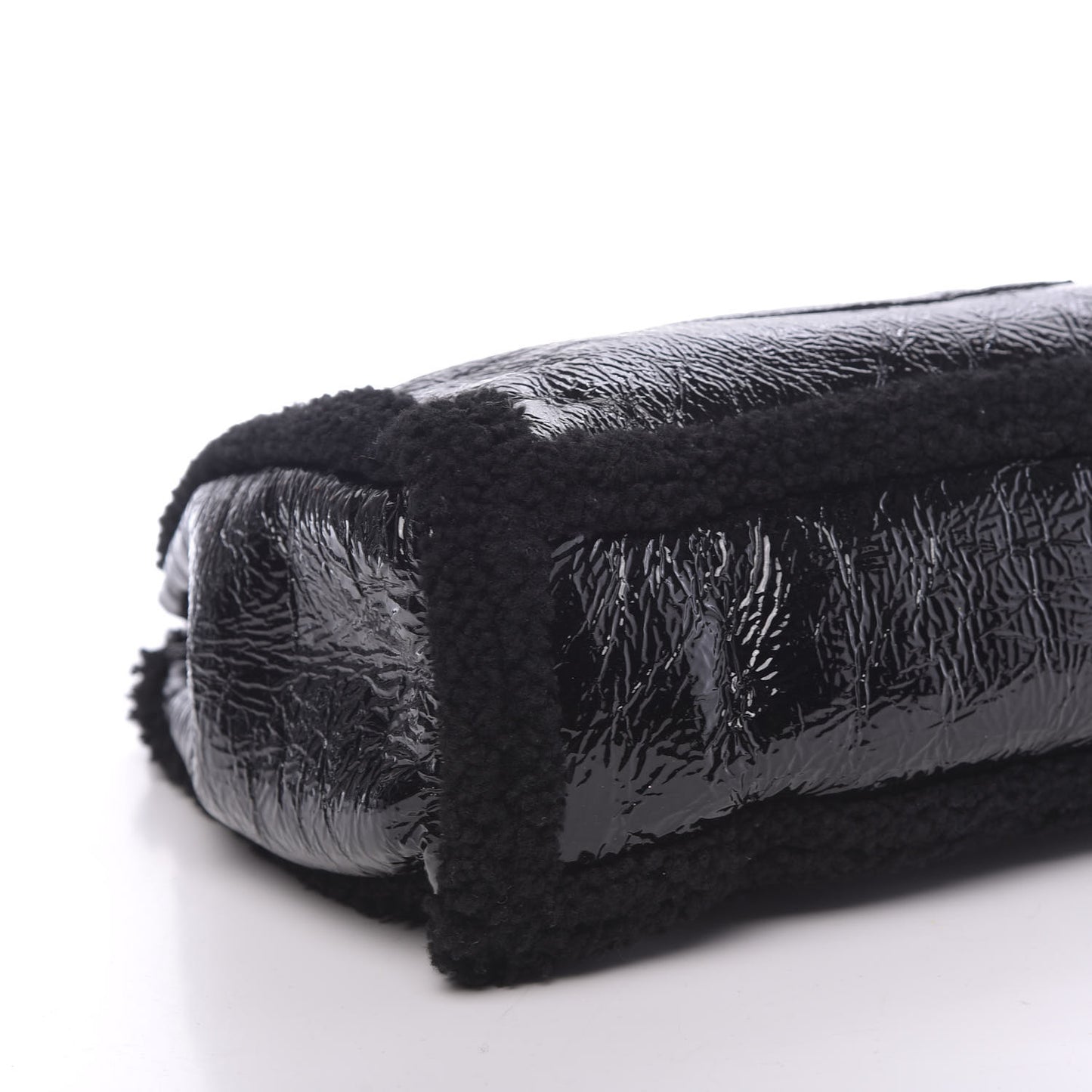 Patent Shearling Medium Soho Chain Shoulder Bag Black