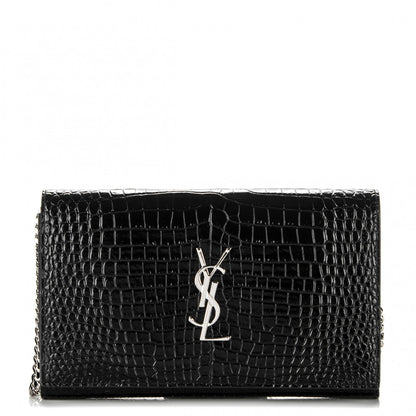 Saint Laurent Calfskin Crocodile Embossed Monogram Chain Wallet Nero Black 1 of 6