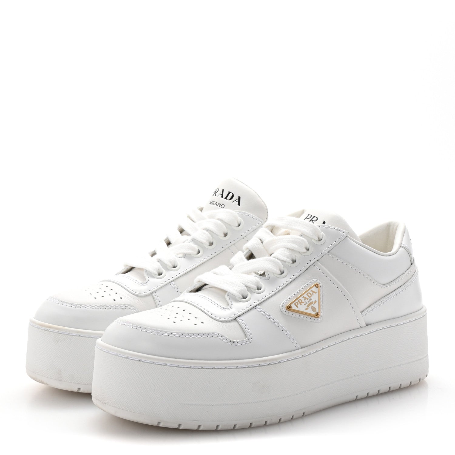 Prada Vitello Rois Triangle Womens Downtown Platform Low Top Sneakers 35.5 White 4 of 10
