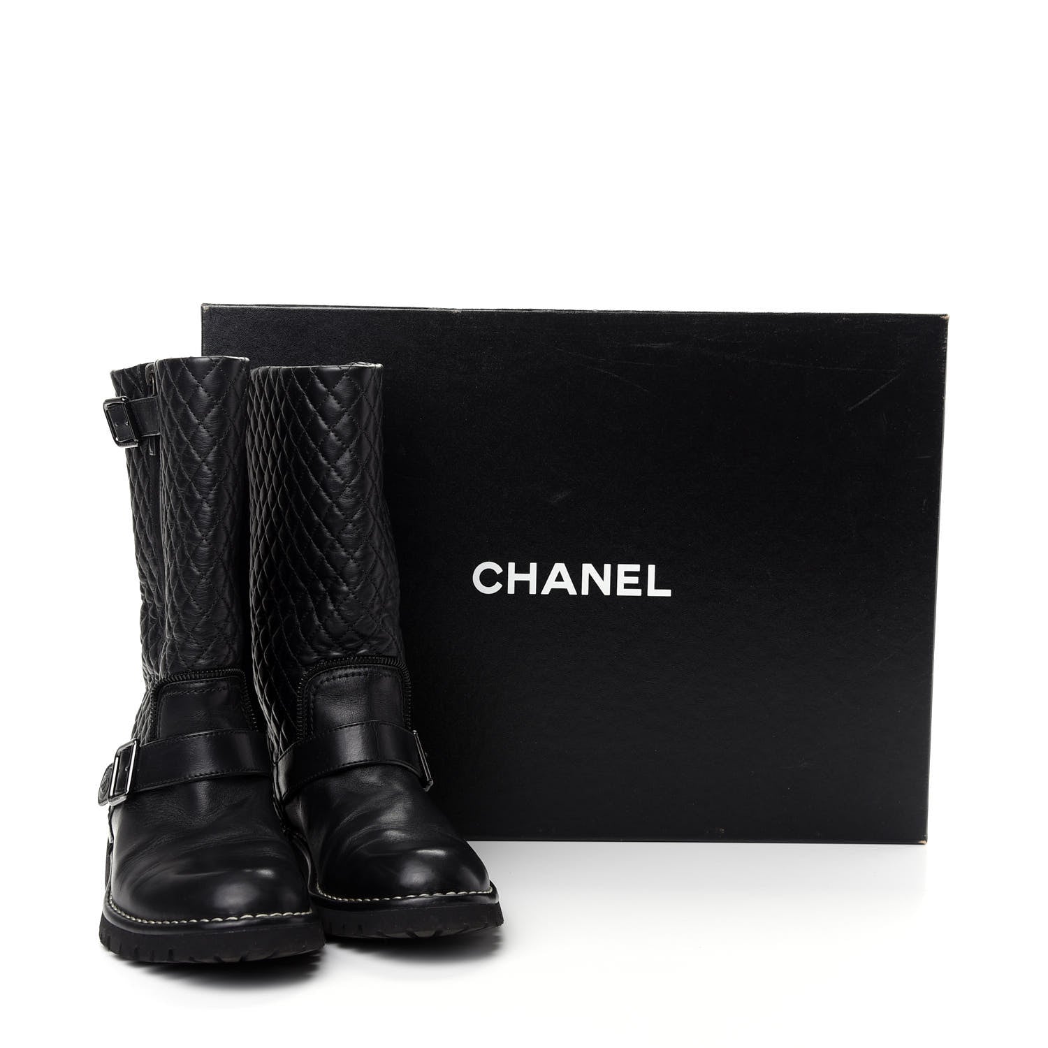 Chanel Calfskin Quilted Biker Boots 37.5 Black 10 of 10