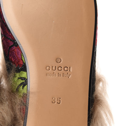 Gucci Brocade Fur Floral Womens Princetown Slippers 35 Black Anthracite 9 of 10