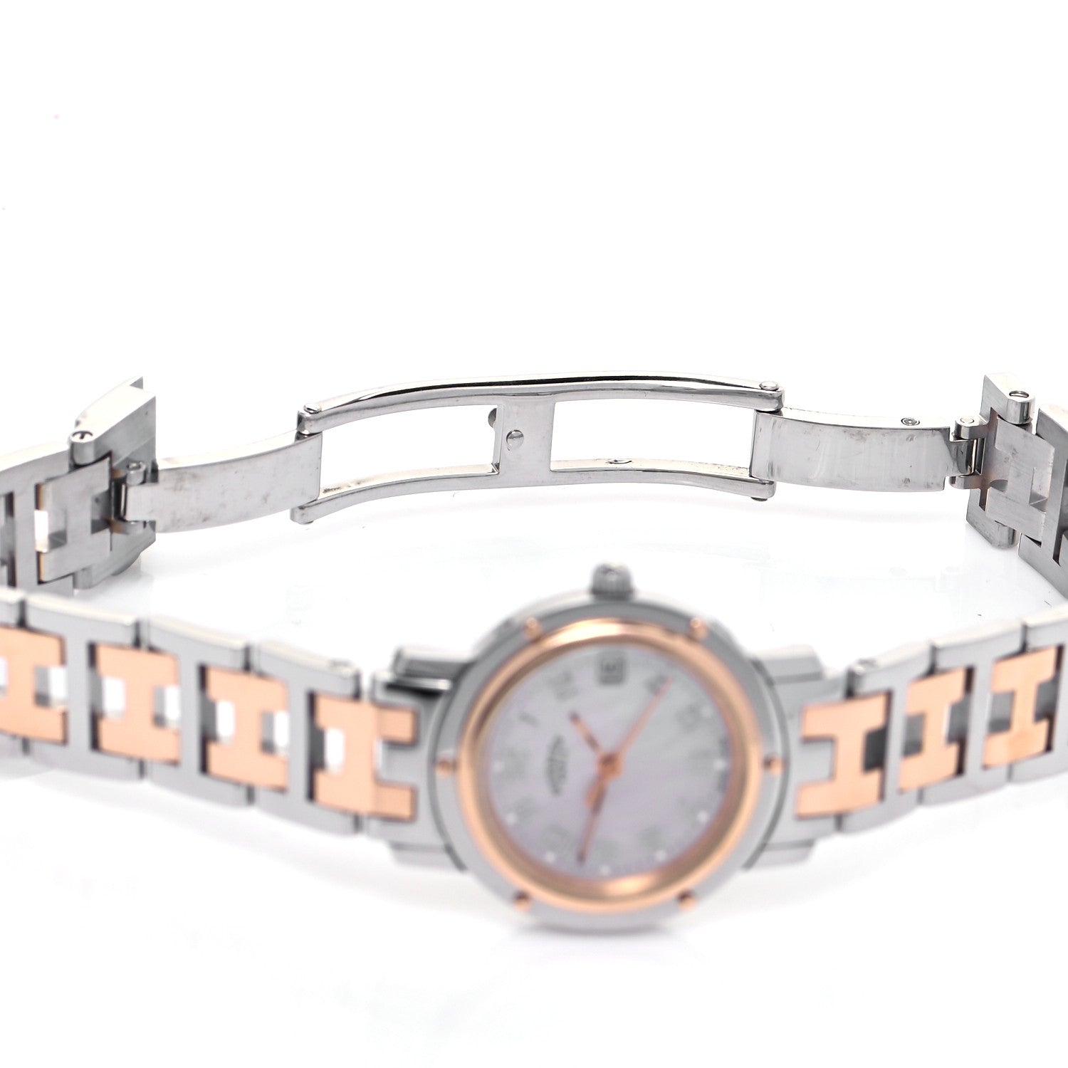 Hermes Stainless Steel Mother of Pearl 24mm Clipper Quartz Watch Rose Gold 6 of 7