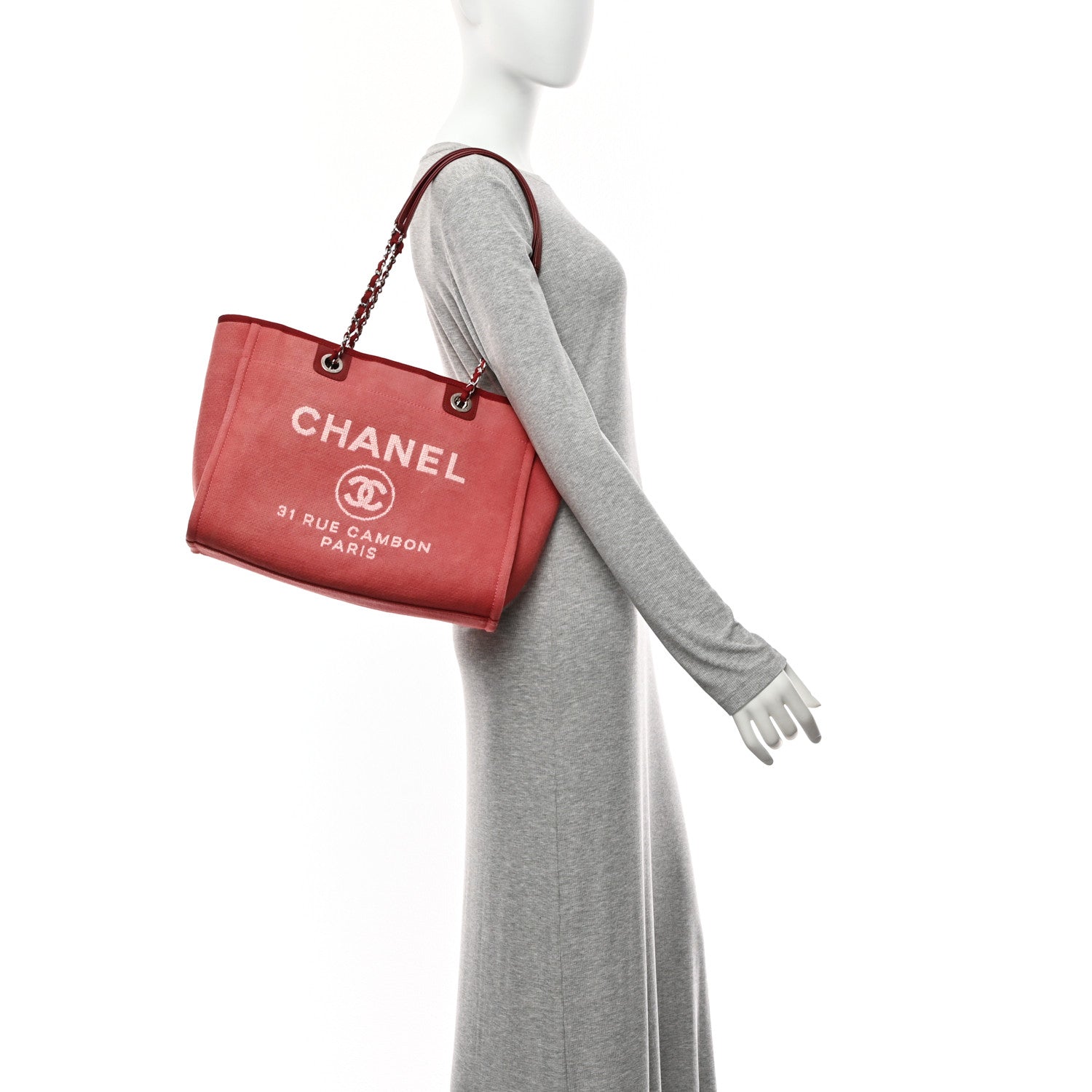 Chanel Canvas Small Deauville Tote Red 2 of 10