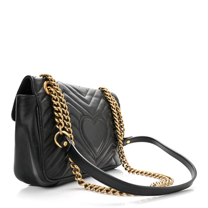 Gucci Calfskin Matelasse Small GG Marmont Shoulder Bag Black 3 of 12