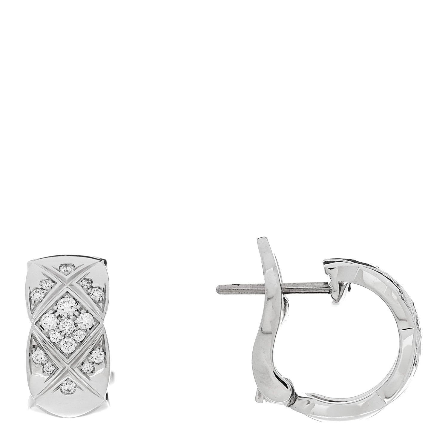 Chanel 18K White Gold Diamond Coco Crush Wide Hoop Earrings 1 of 5