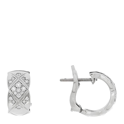 Chanel 18K White Gold Diamond Coco Crush Wide Hoop Earrings 1 of 5