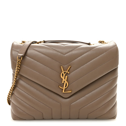 Saint Laurent Calfskin Y Quilted Monogram Medium Loulou Chain Satchel Dark Beige 1 of 11