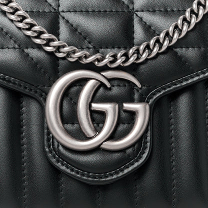 Gucci Calfskin Matelasse Aria GG Marmont Chain Wallet Black 8 of 10
