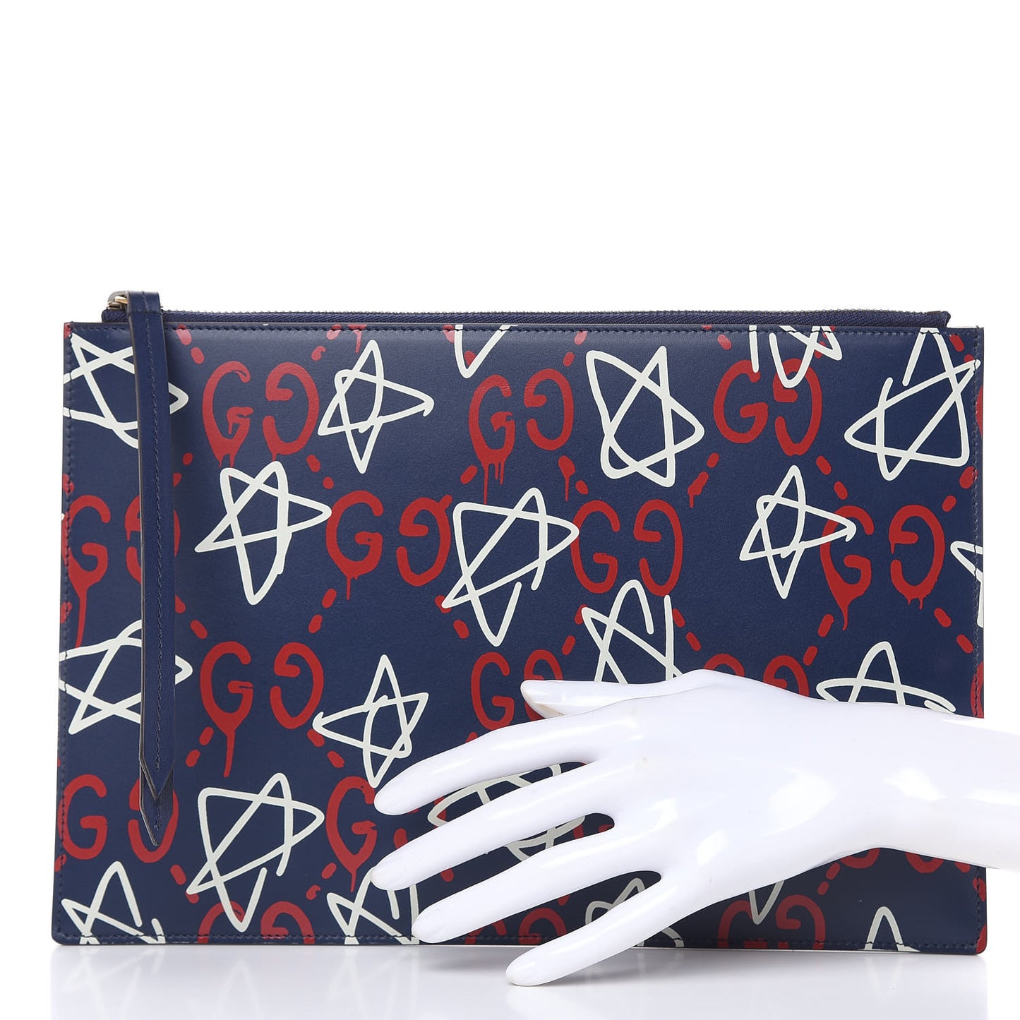 Calfskin GucciGhost Print Pouch Blue Agata Hibiscus Red
