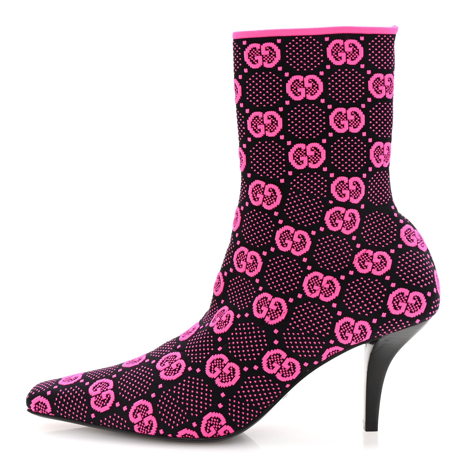 Gucci Technical Jersey Knit GG Monogram Square G 75mm Ankle Boots 38.5 Black Neon Fucsia 1 of 9
