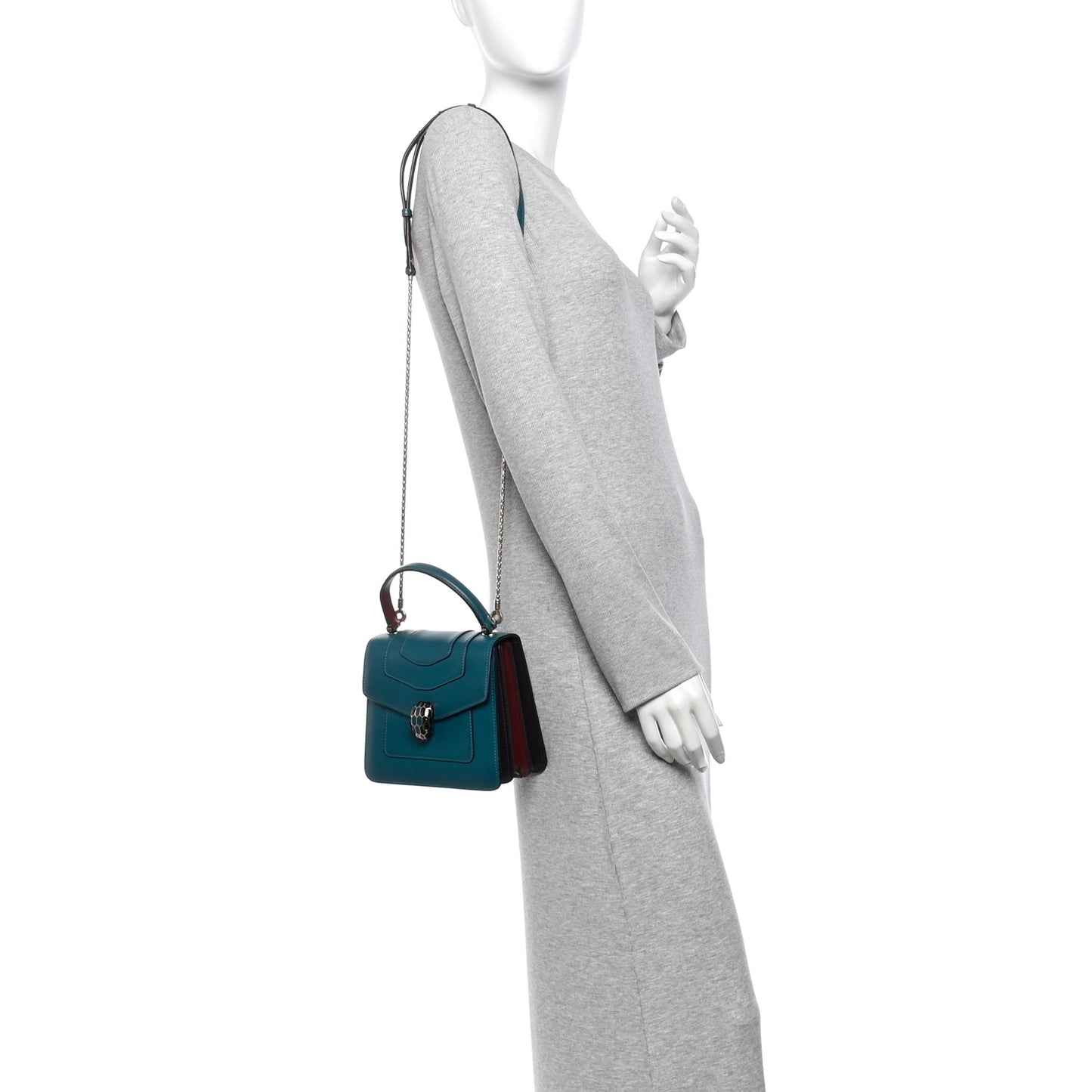 Calfskin Serpenti Forever Top Handle Turquoise Burgundy