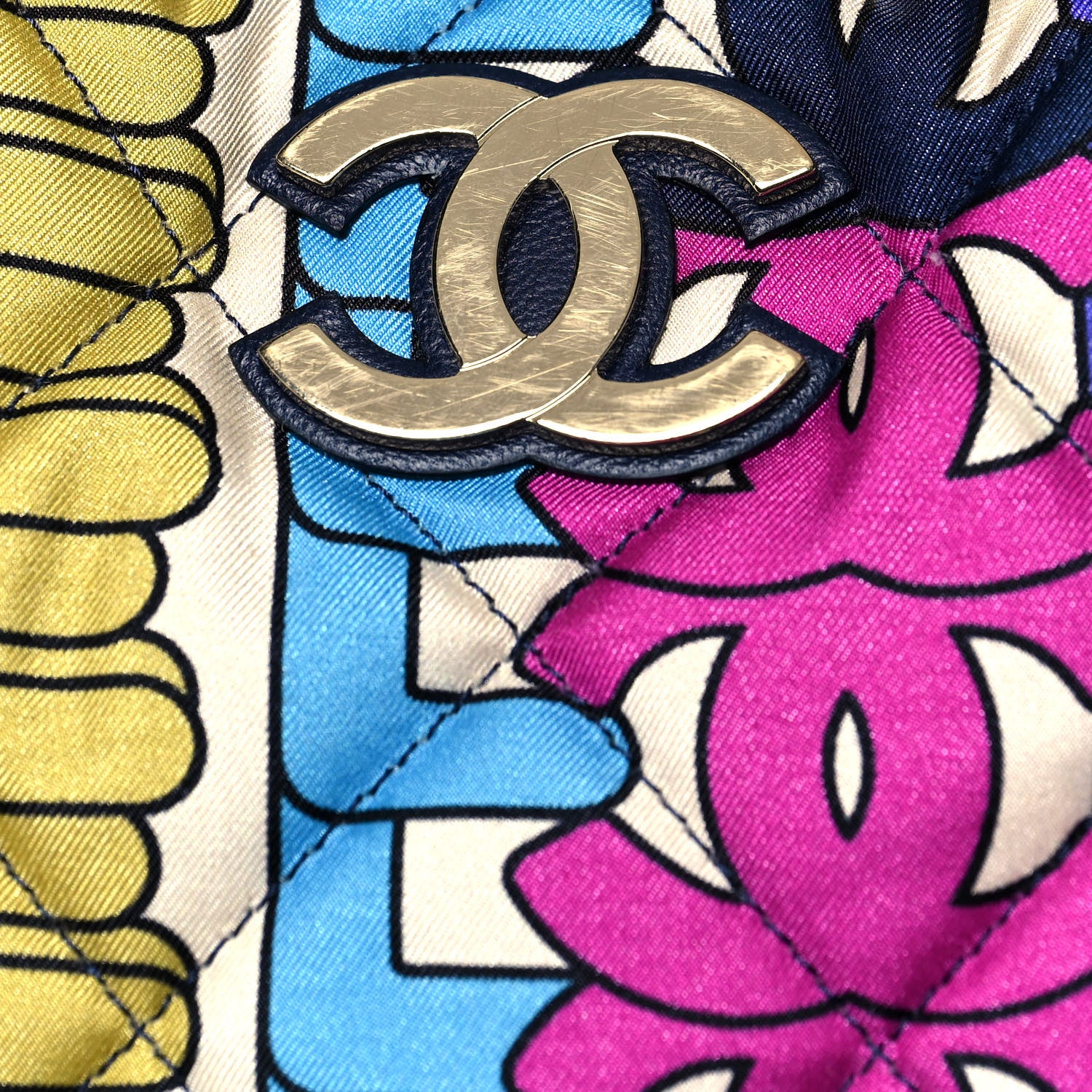 Chanel Printed Fabric Quilted Logo Large Shopping Tote Multicolor 12 of 14