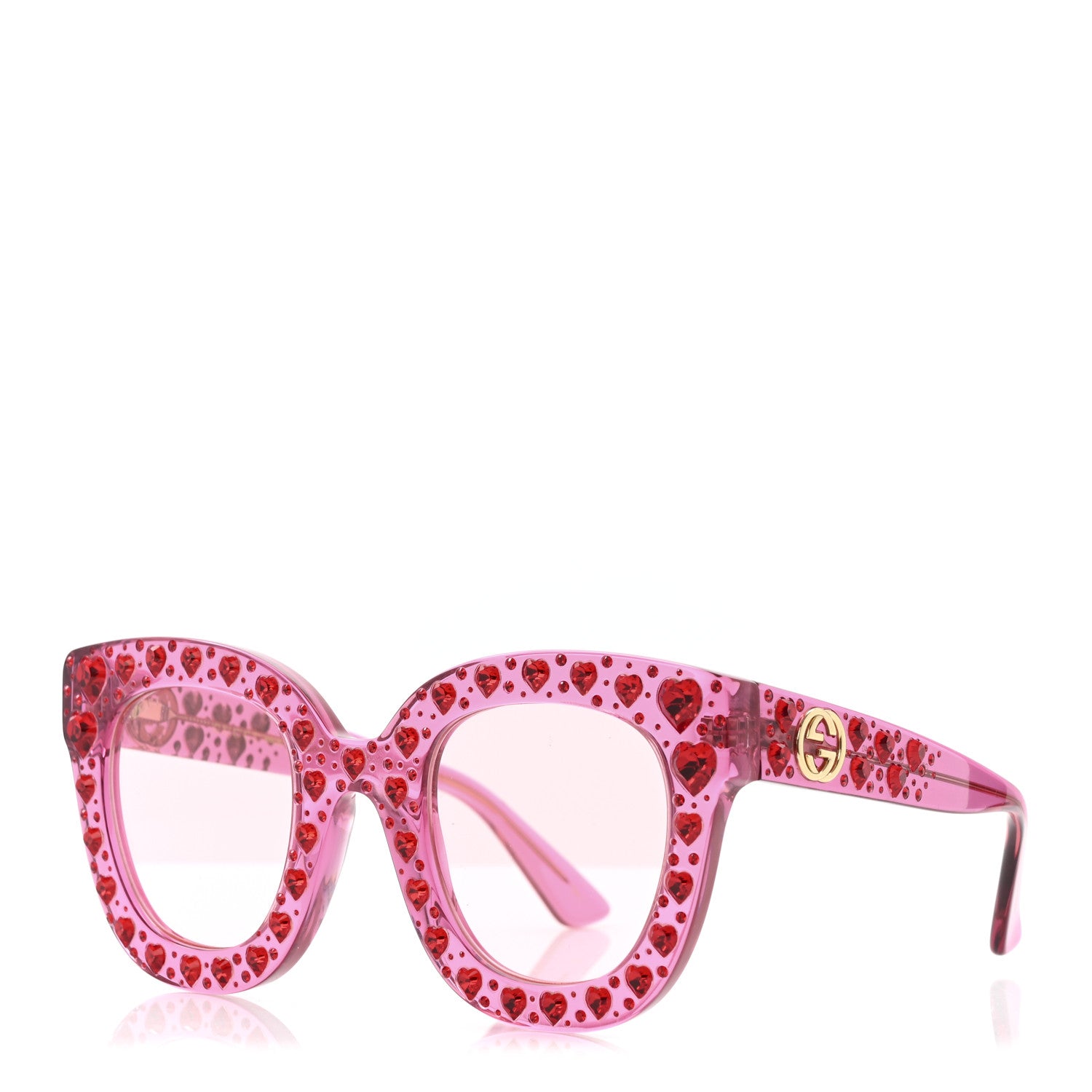 Gucci Acetate Crystal Heart GG0116S Sunglasses Fuchsia 1 of 8