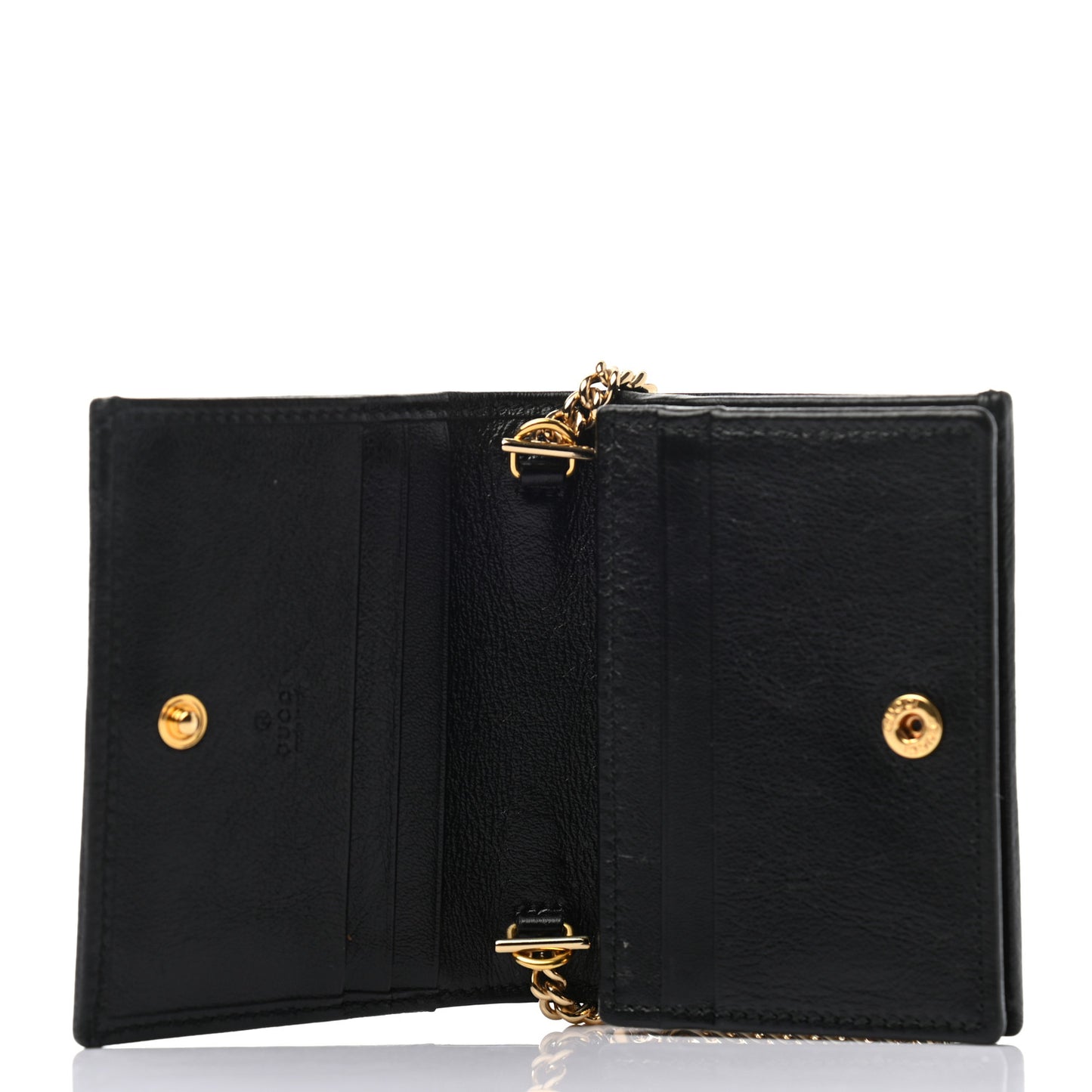 Calfskin Web Rajah Chain Card Case Wallet Black
