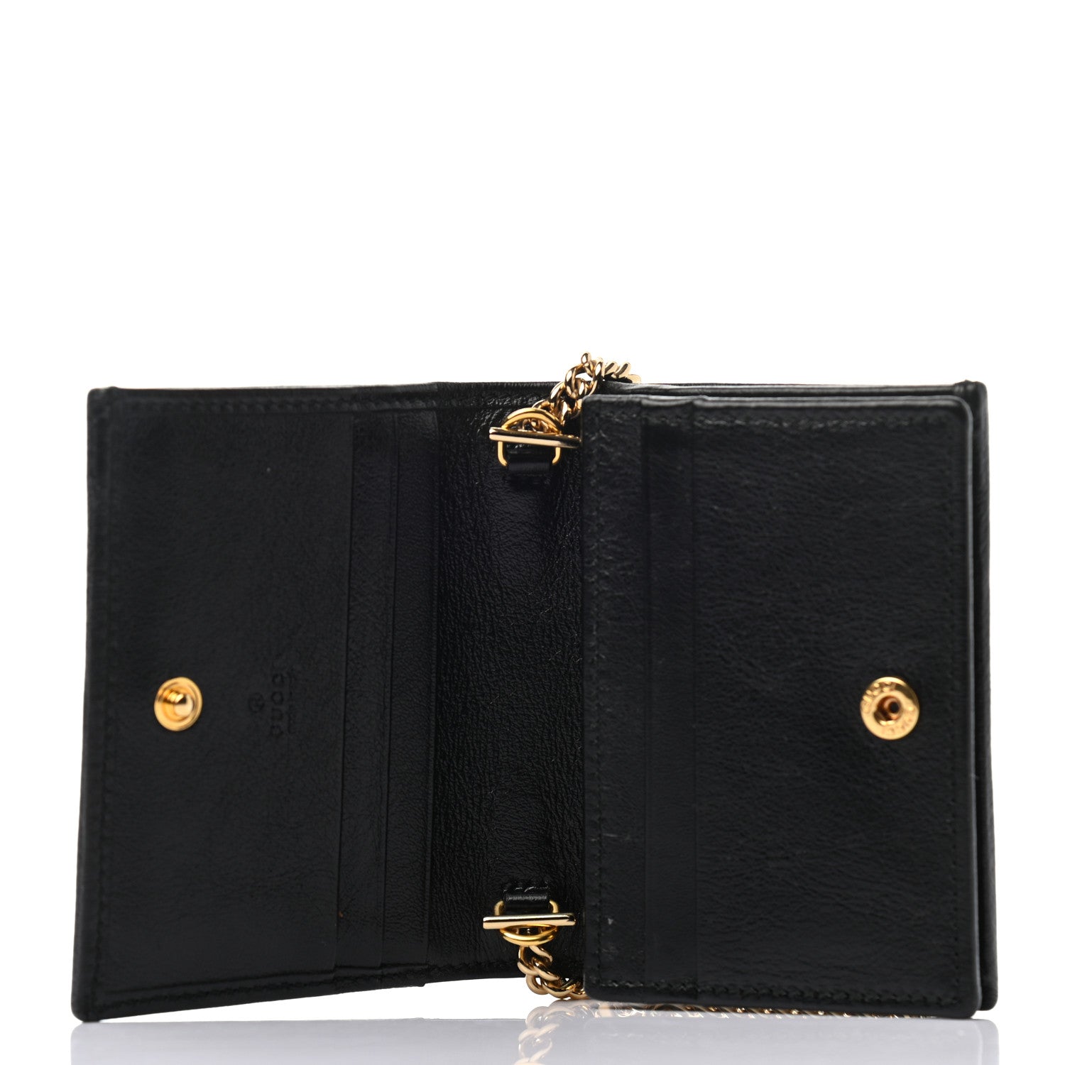 Gucci Calfskin Web Rajah Chain Card Case Wallet Black 5 of 7