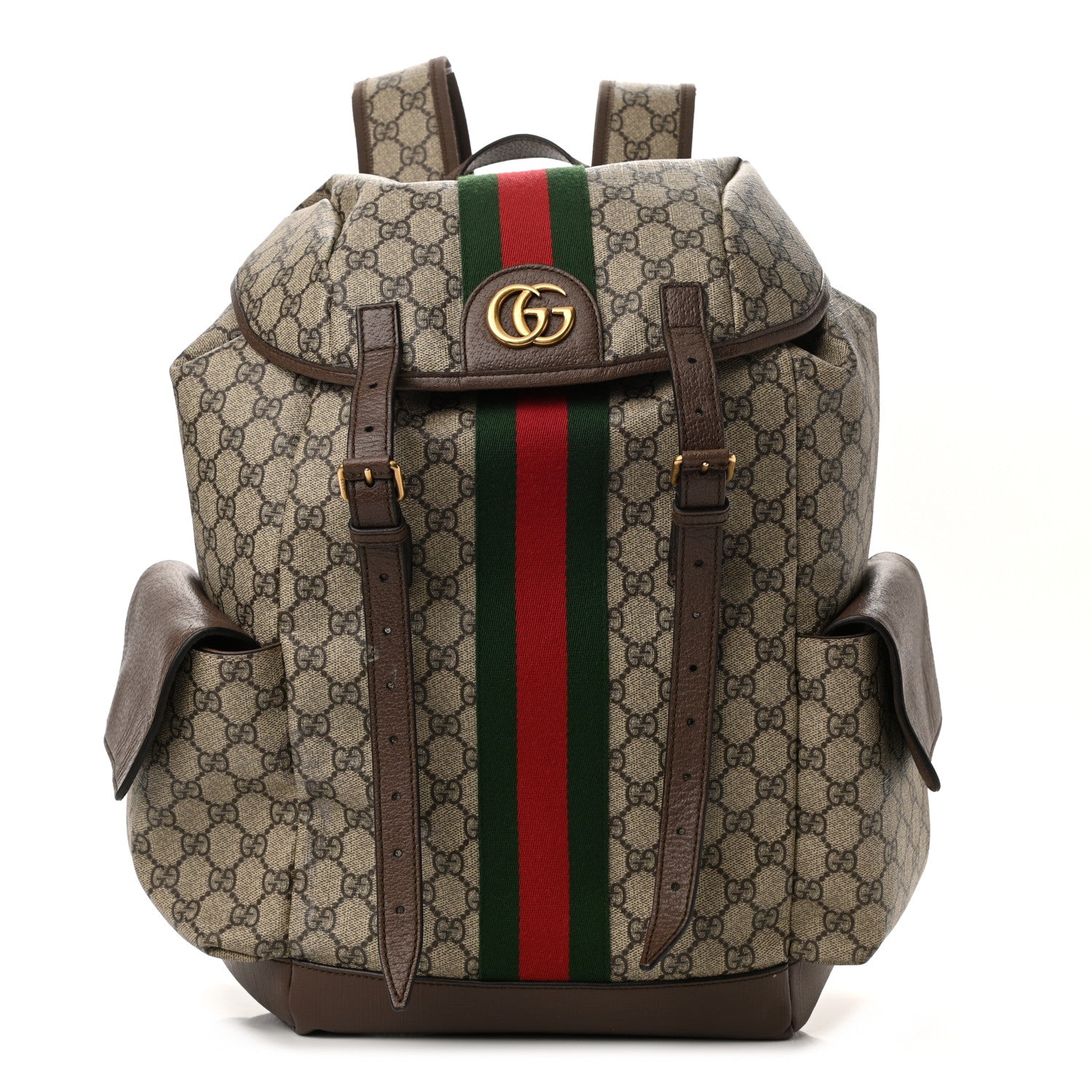 Gucci GG Supreme Monogram Medium Ophidia Double Buckle Backpack Brown 1 of 12