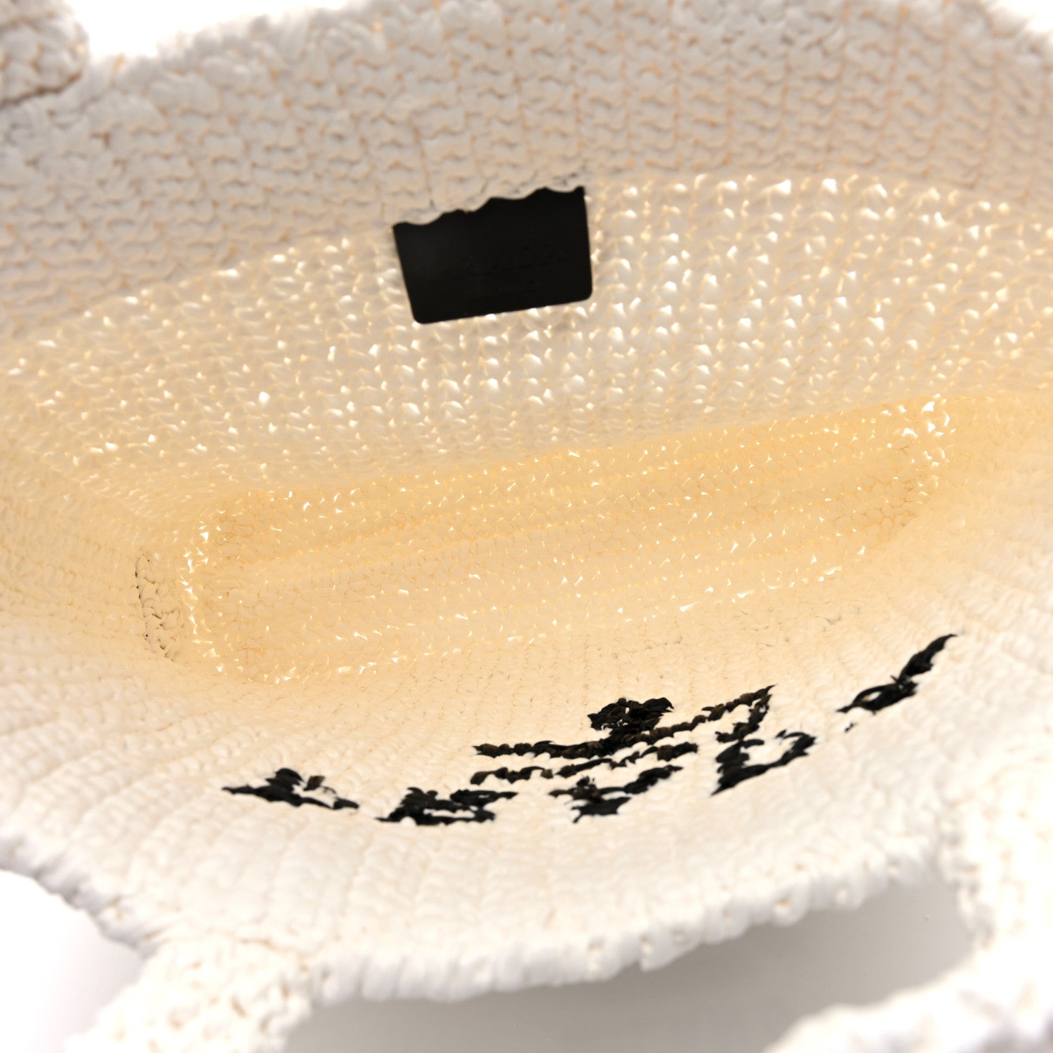 Prada Yarn Raffia Effect Crochet Embroidered Small Logo Tote White 5 of 10