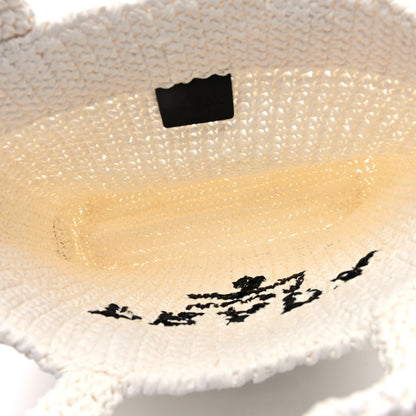 Prada Yarn Raffia Effect Crochet Embroidered Small Logo Tote White 5 of 10