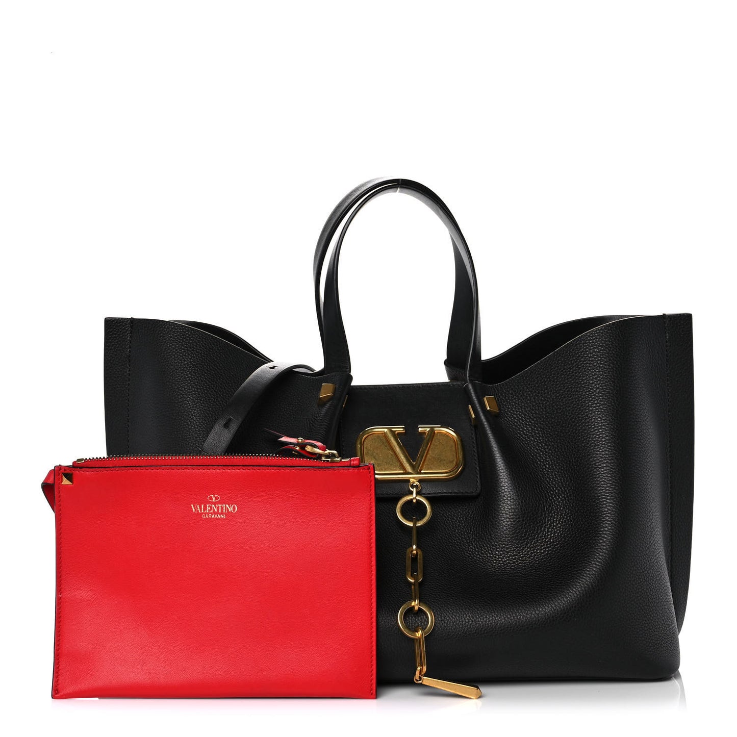 Grainy Calfskin Medium VLogo Escape Shopper Black