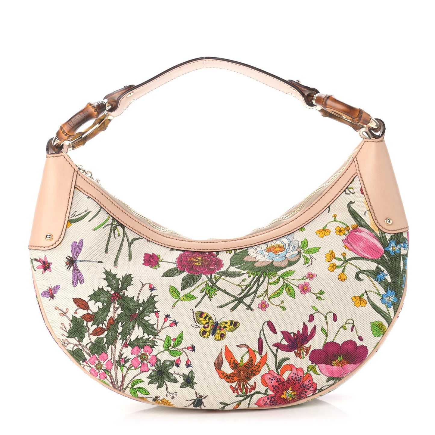 Canvas Floral Flora Bamboo Ring Hobo White