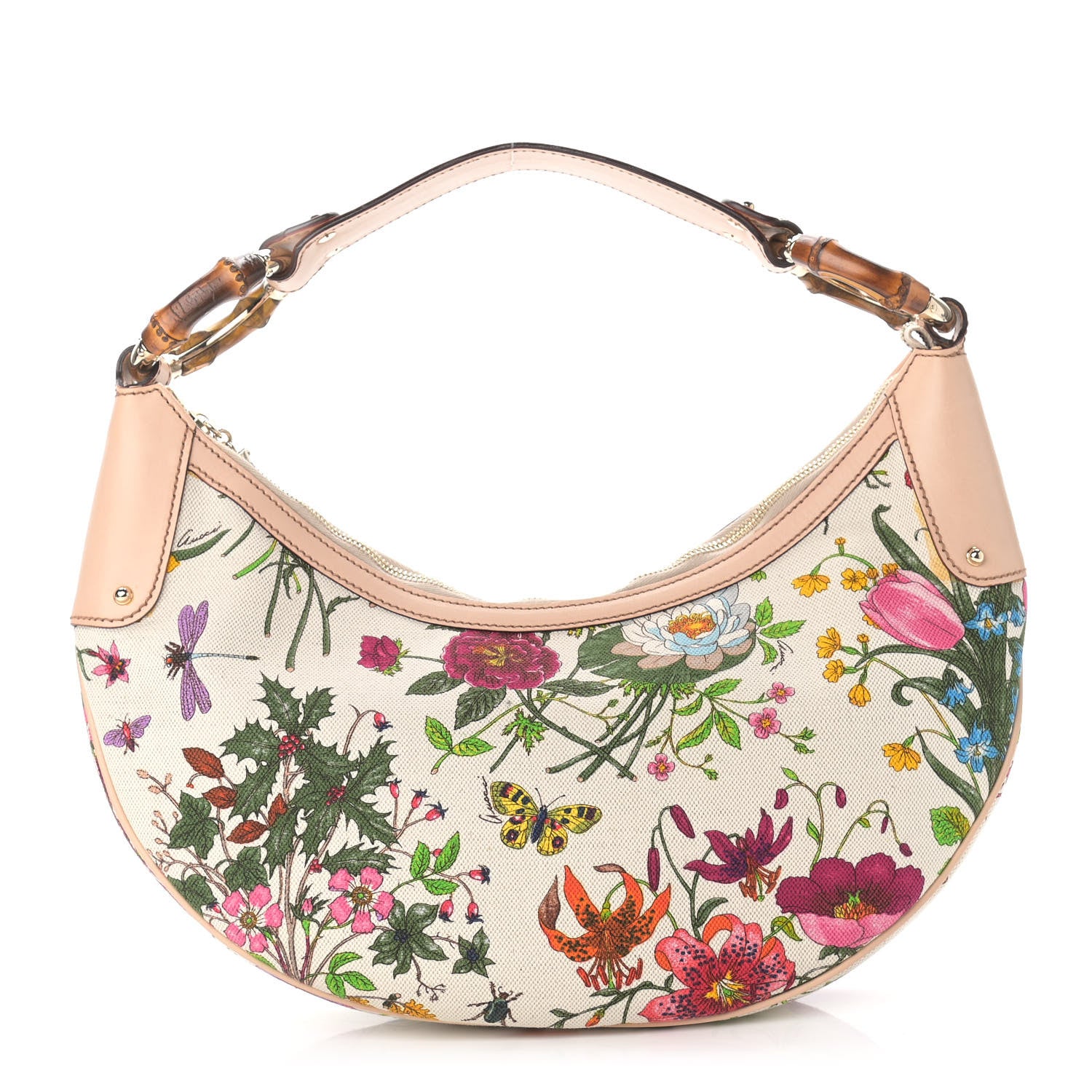 Gucci Canvas Floral Flora Bamboo Ring Hobo White 1 of 11