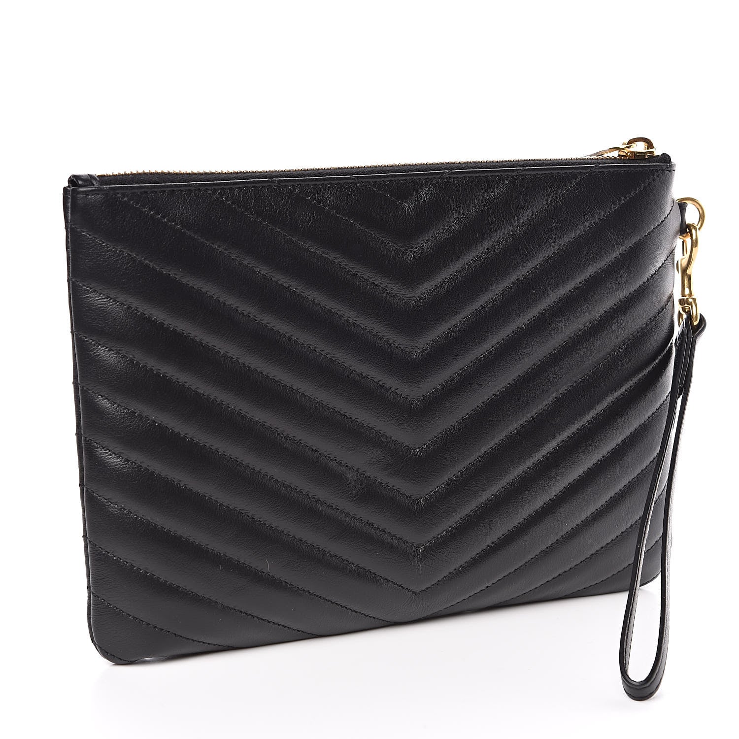 Saint Laurent Calfskin Matelasse Chevron Monogram A5 Wristlet Black 2 of 8