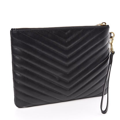 Saint Laurent Calfskin Matelasse Chevron Monogram A5 Wristlet Black 2 of 8