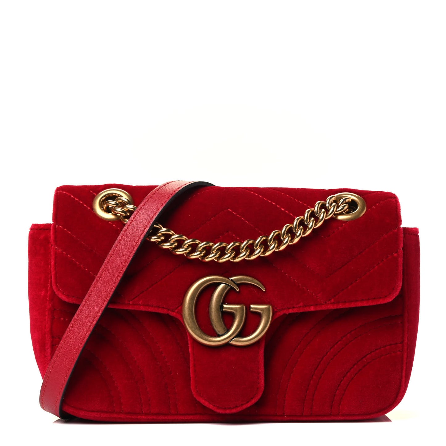 Velvet Matelasse Mini GG Marmont Shoulder Bag Hibiscus Red