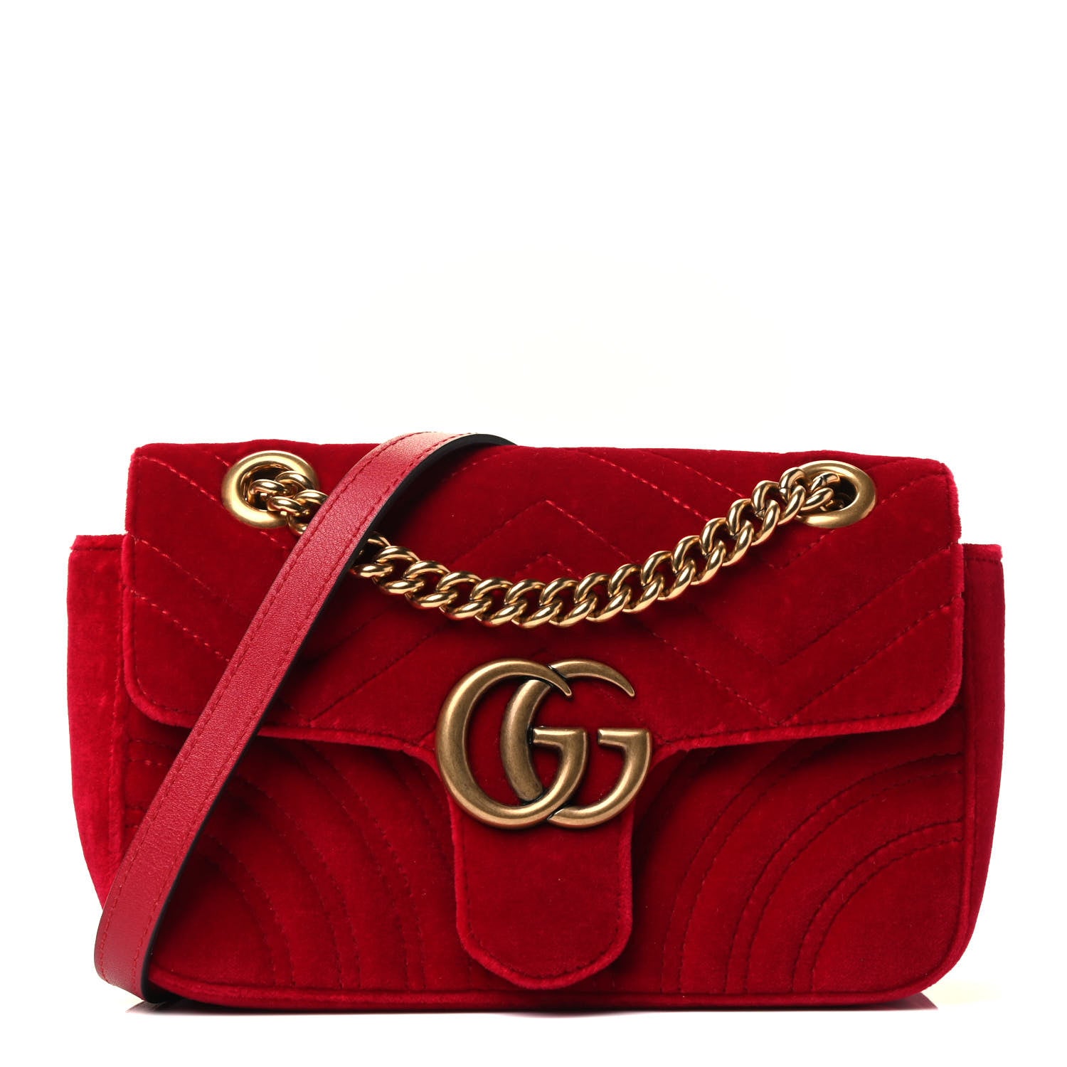 Gucci Velvet Matelasse Mini GG Marmont Shoulder Bag Hibiscus Red 1 of 4