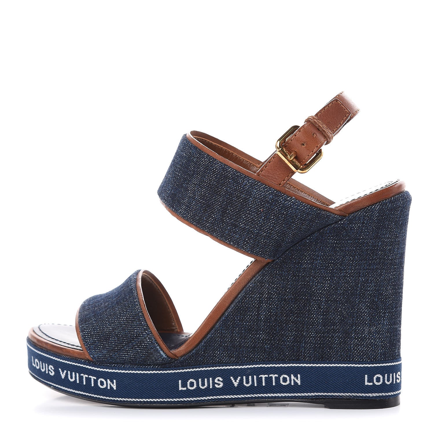 Louis Vuitton Denim Croisiere Wedge Sandals 39 Marine 1 of 11