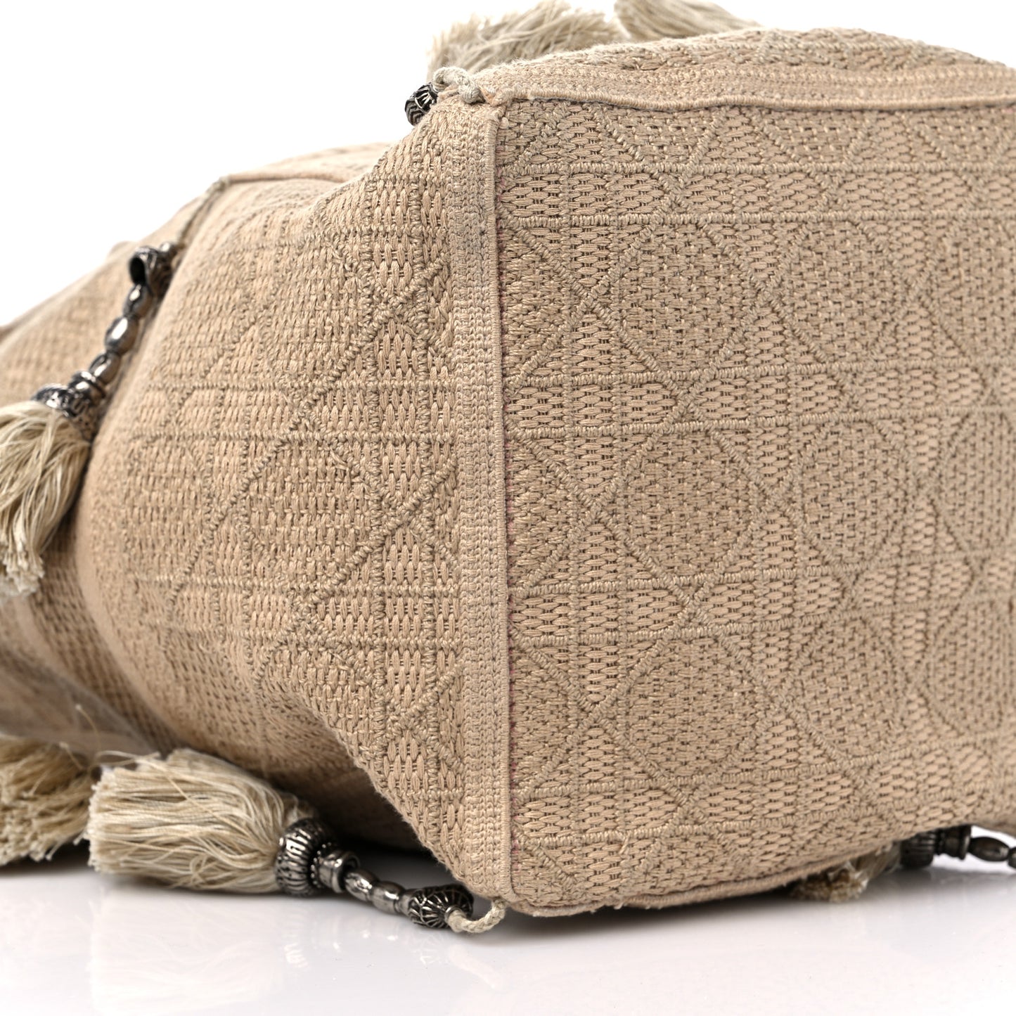 Canvas Embroidered D-Bubble Bucket Bag Beige