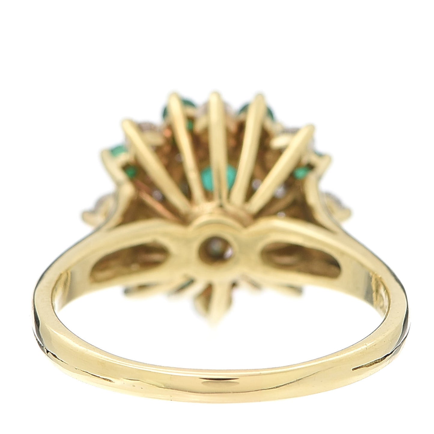 18K Yellow Gold Diamond Emerald Cluster Cocktail Ring 53 6.5