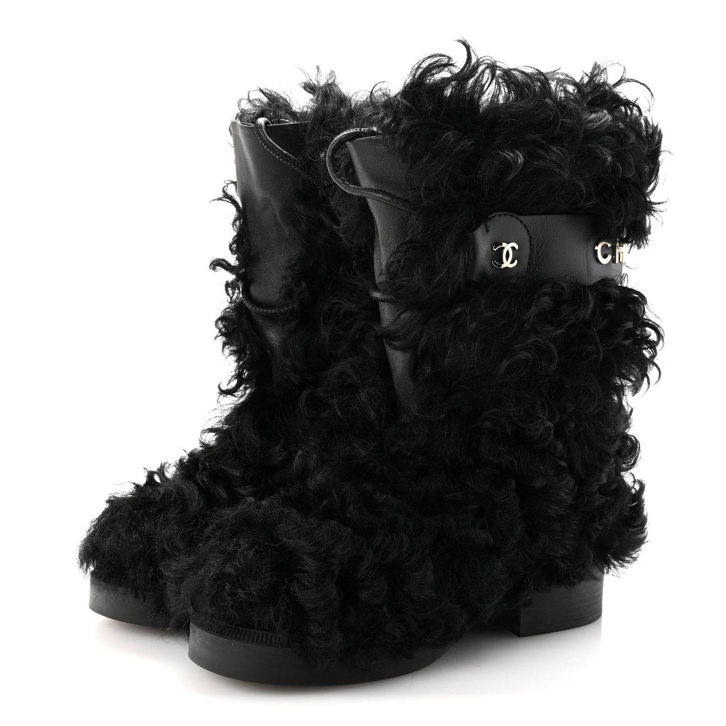 Shearling Sheepskin High Boots 39 Black