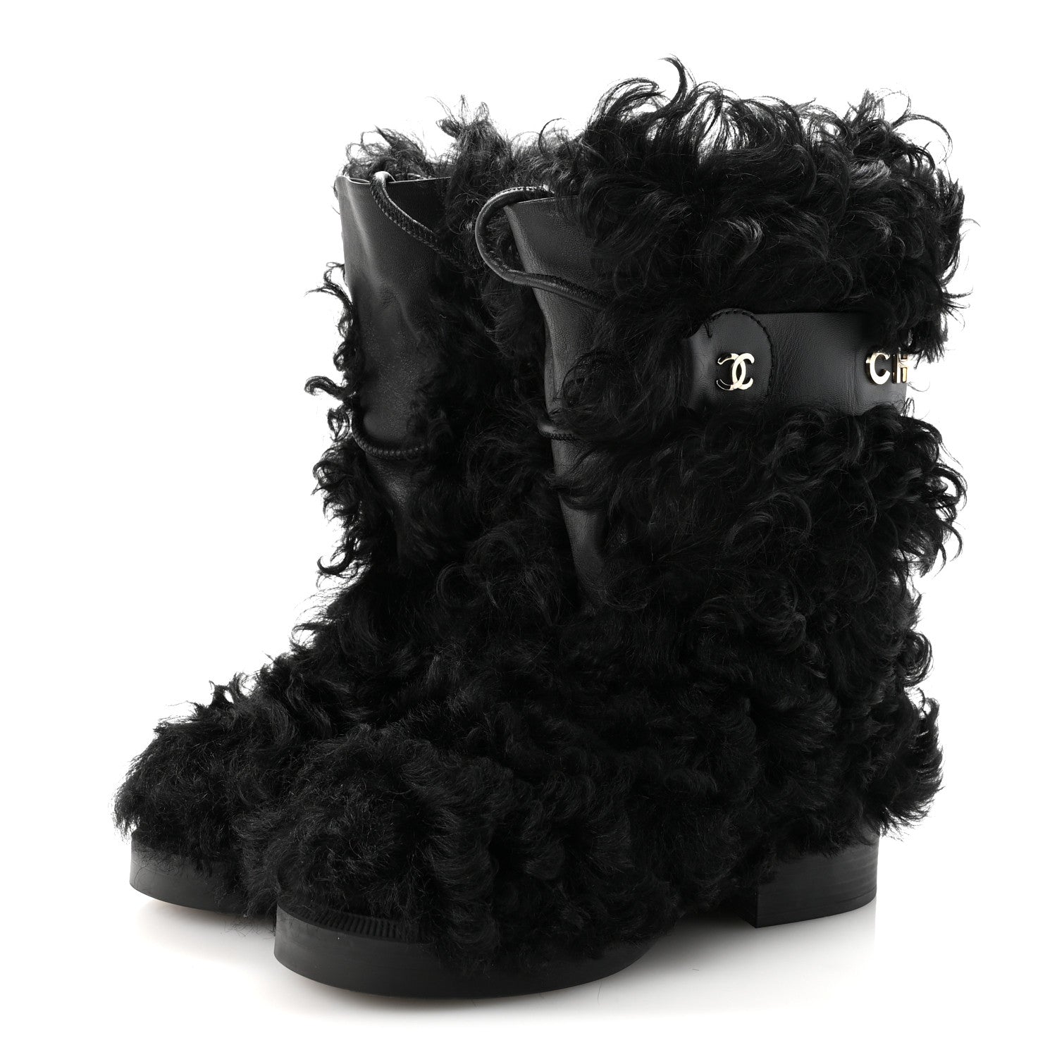 Chanel Shearling Sheepskin High Boots 39 Black 4 of 9