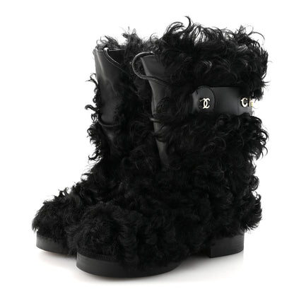 Chanel Shearling Sheepskin High Boots 39 Black 4 of 9