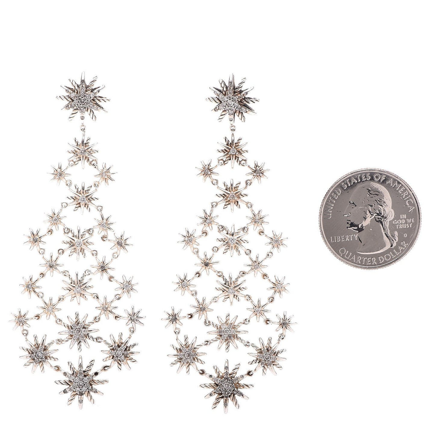 Sterling Silver Diamond Starburst Chandelier Earrings