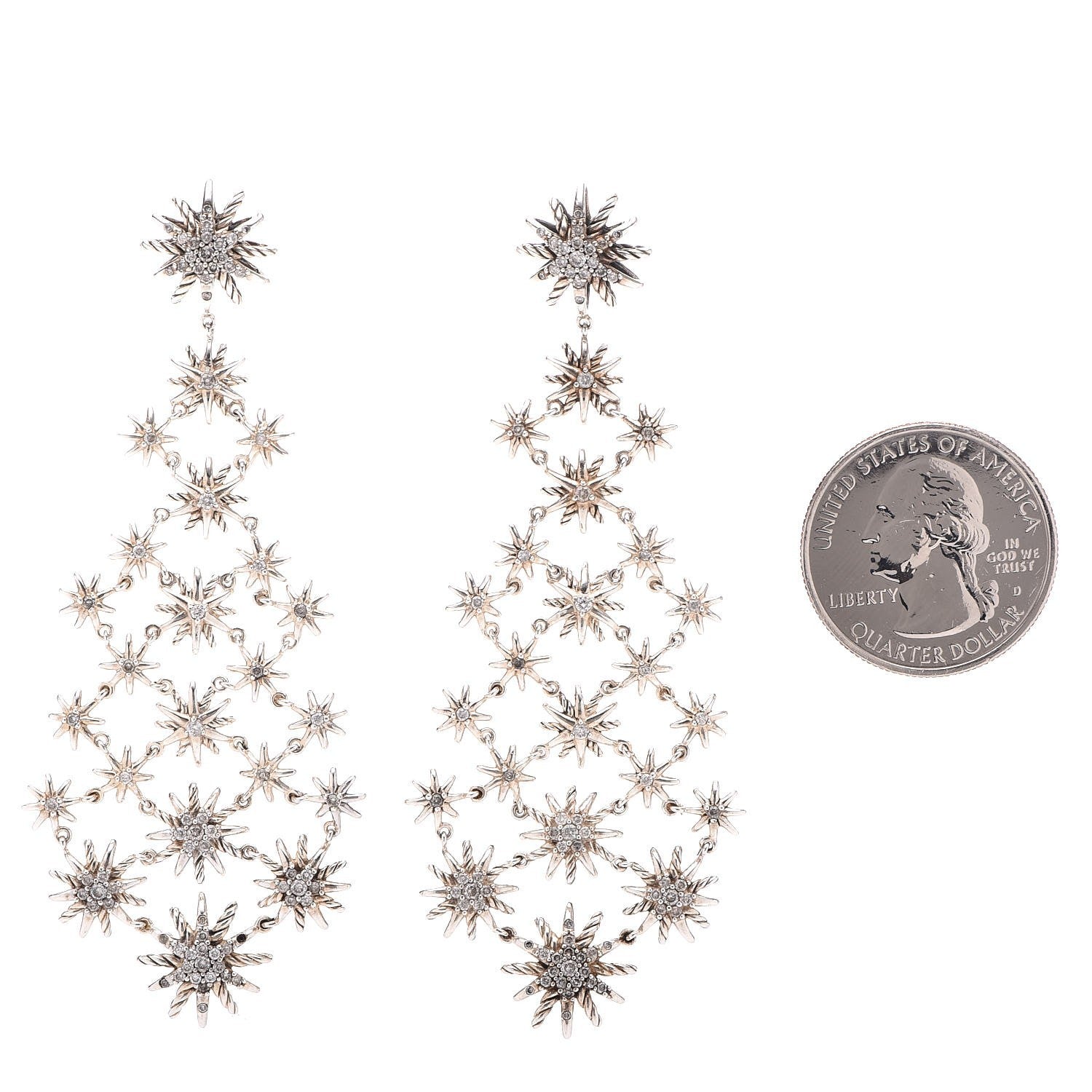 David Yurman Sterling Silver Diamond Starburst Chandelier Earrings 4 of 12