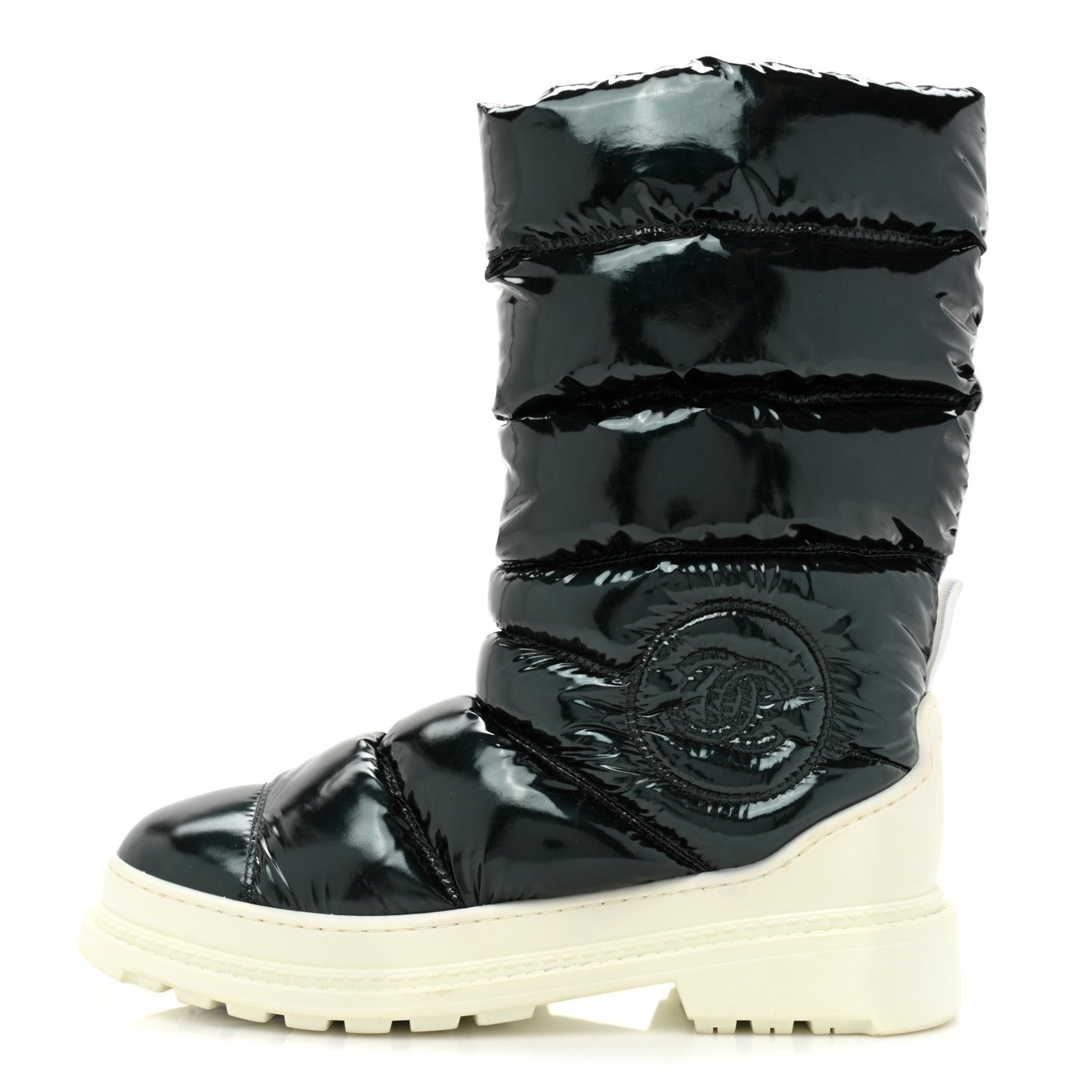 Chanel Metalized Fabric CC Ankle Snow Boots 35 Green 1 of 9