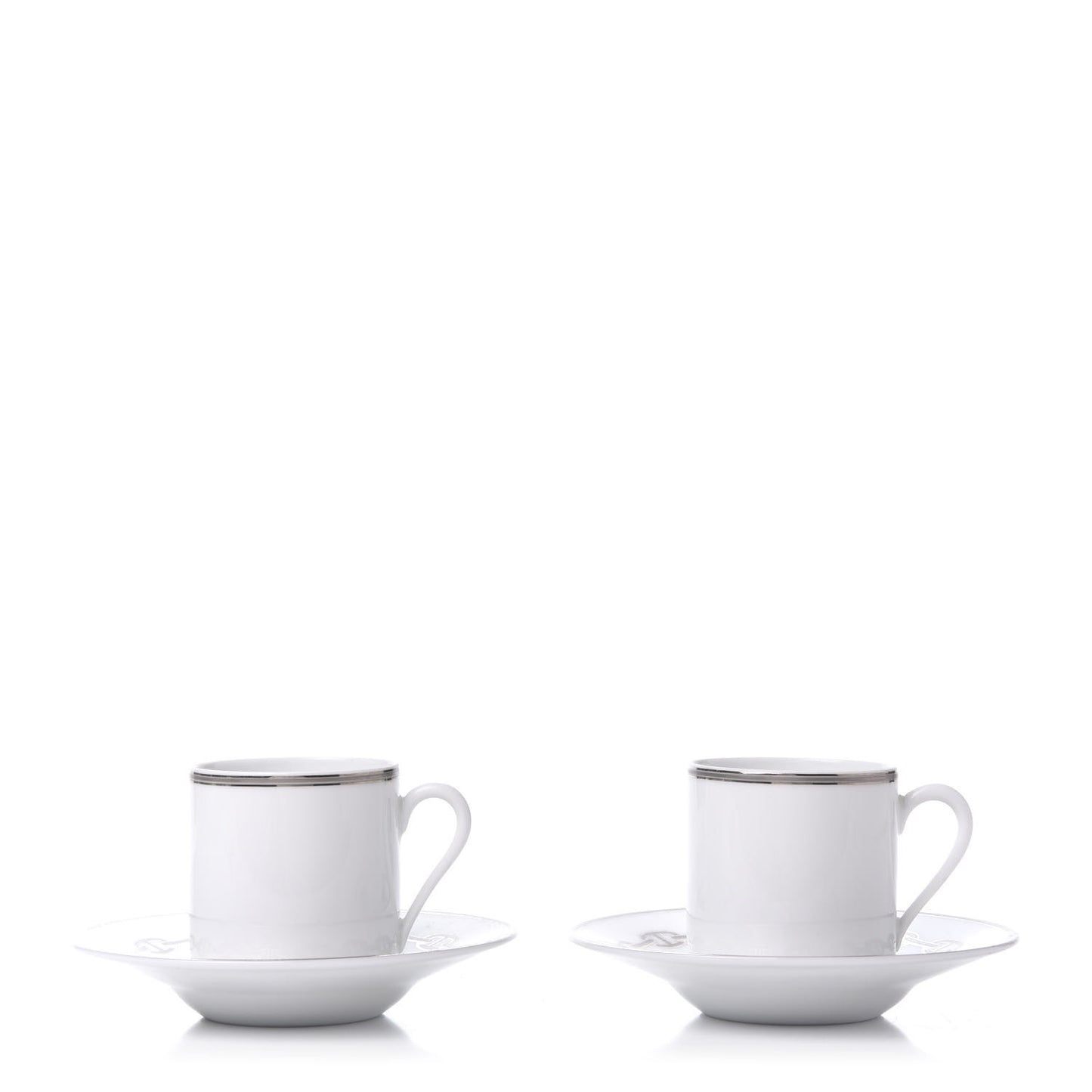 Porcelain Platinum Chaine d'Ancre Tea Cup and Saucer Set of 2