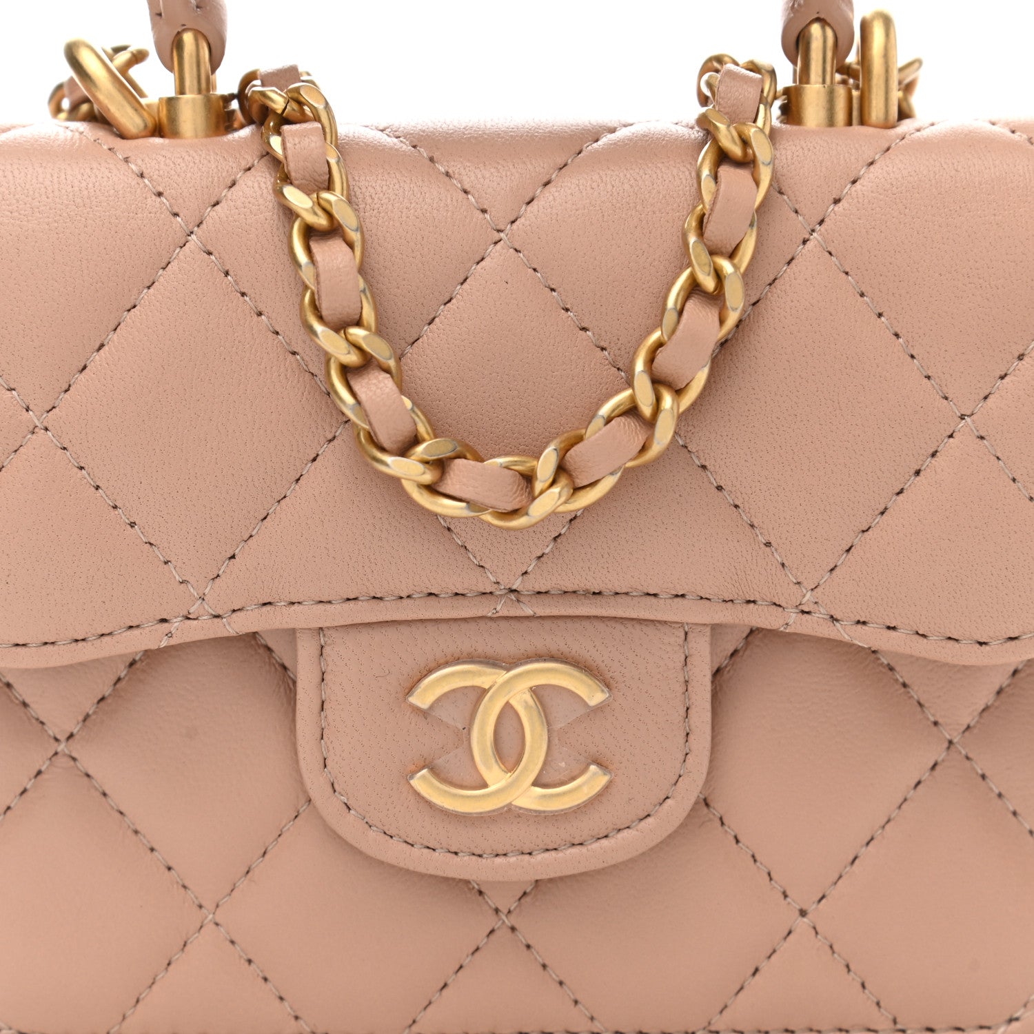 Chanel Lambskin Quilted Top Handle Flap Coin Purse With Chain Beige 11 of 11