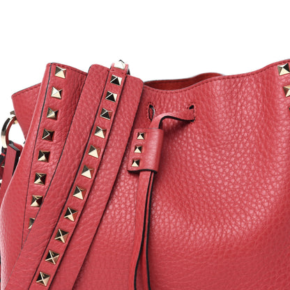 Valentino Garavani Grained Calfskin Small Rockstud Bucket Bag Red 9 of 9
